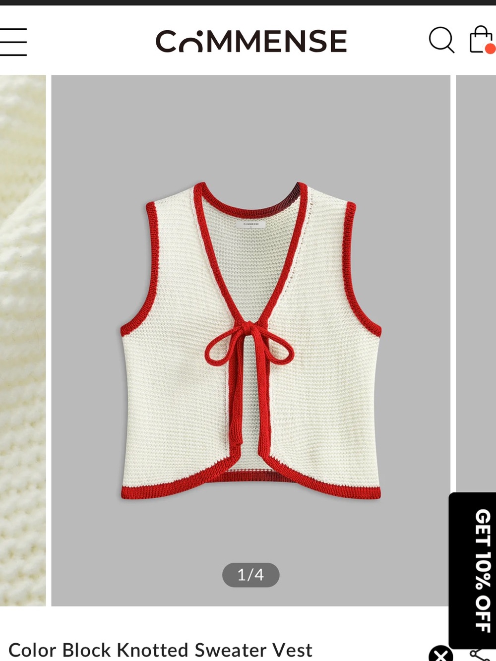 NWT Commense Ivory Vest with Red Trim and Tie Front